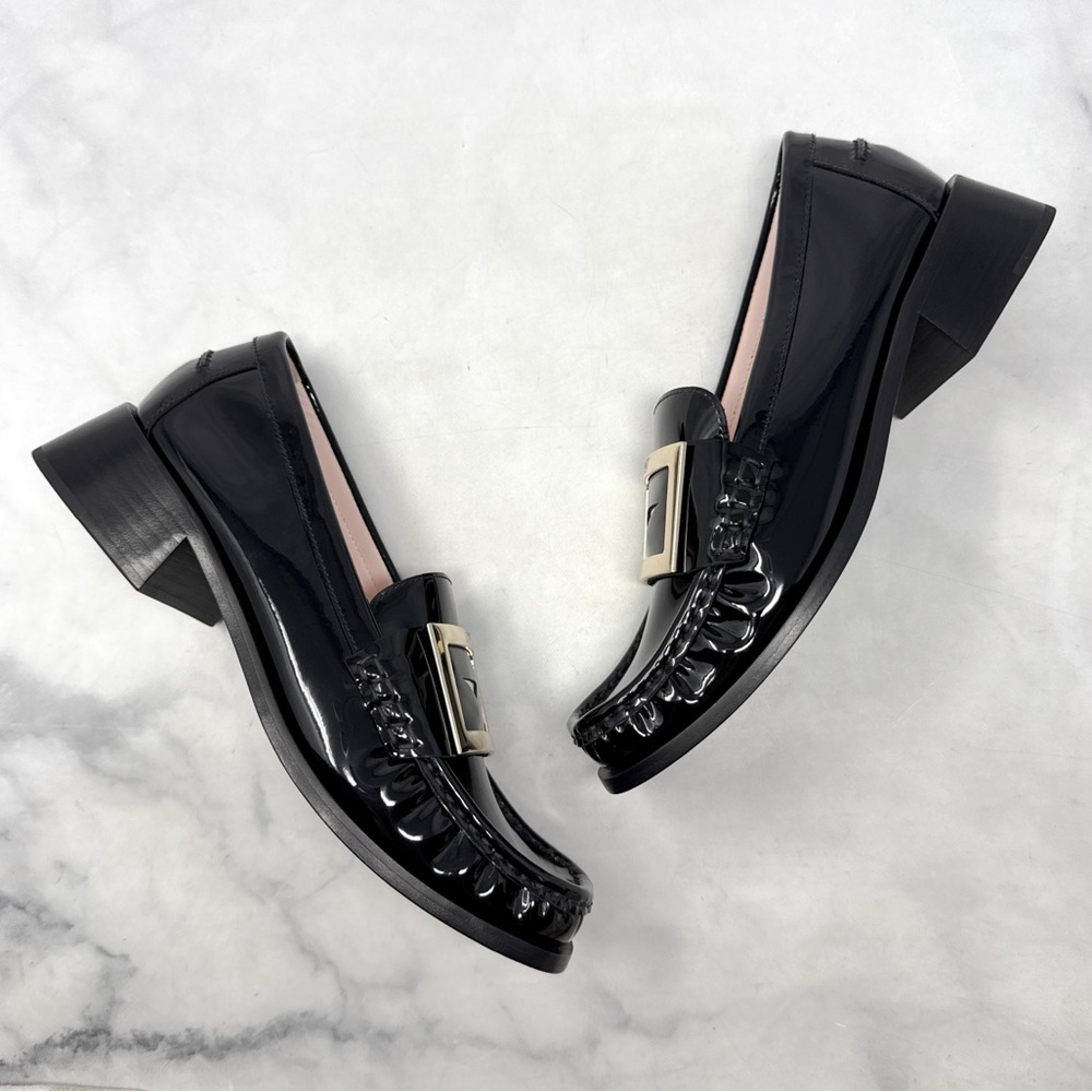 NEW Roger Vivier Viv Rangers Patent Leather Chunky Block Heel Flat Loafer Shoes - Picture 6 of 14